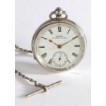 Victorian silver open face pocket watch by Kay & Co., the case Chester 1897, the white enamel dial