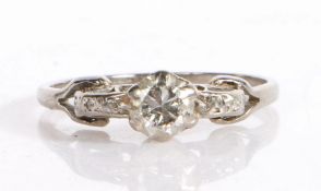 18 carat white gold and diamond single stone ring, the modern claw set brilliant cut diamond