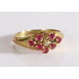 A Victorian 15 carat gold ruby and diamond set ring, assayed 1869, Birmingham, the central diamond