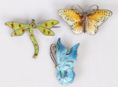 Norwegian silver and enamel butterfly brooch, 37mm wide, white metal and enamel butterfly brooch,