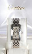 Cartier Tank Americaine 18 carat white gold ladies wristwatch, the signed white dial with Roman