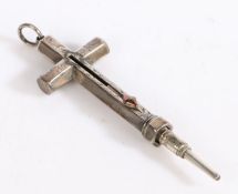 Victorian Sampson Mordan white metal cross form propelling pencil pendant/charm, the body with