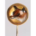 A Victorian Essex crystal fox head stick pin, the domed head with an image of a fox with ripe