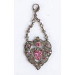 A pretty 19th Century silver diamond and paste heart pendant, having a pink paste heart with diamond