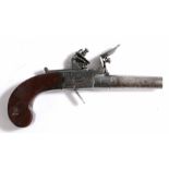 Late 18th/early 19th century flintlock box lock pocket pistol, engraved lock, left side signed
