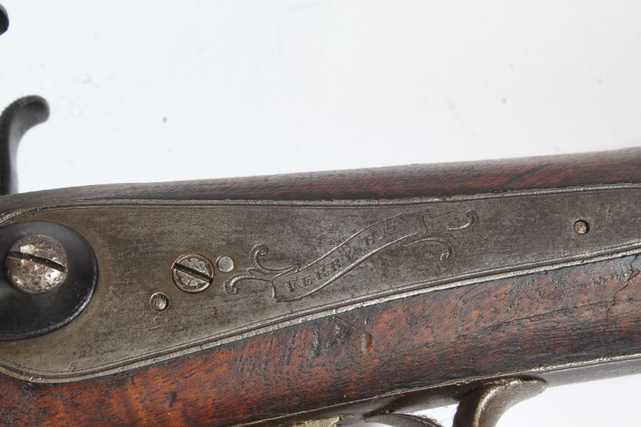 19th century double barrel pinfire shotgun, back locks signed 'VERRY, Bte' and 'A RENNES', side by - Image 4 of 4