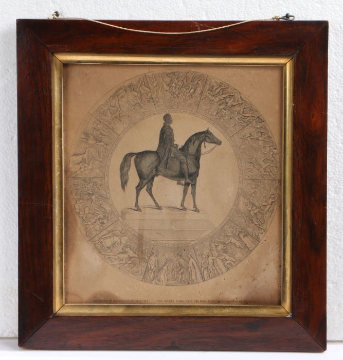 19th century framed print of the Wellington Statue by Chantrey, engraving, 20.5 cm x 22.5 cm - Image 2 of 2