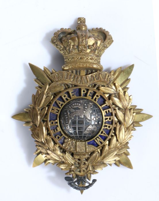 Royal Marine Light Infantry Officers Home service Helmet Plate, worn 1878-1901, Crowned eight