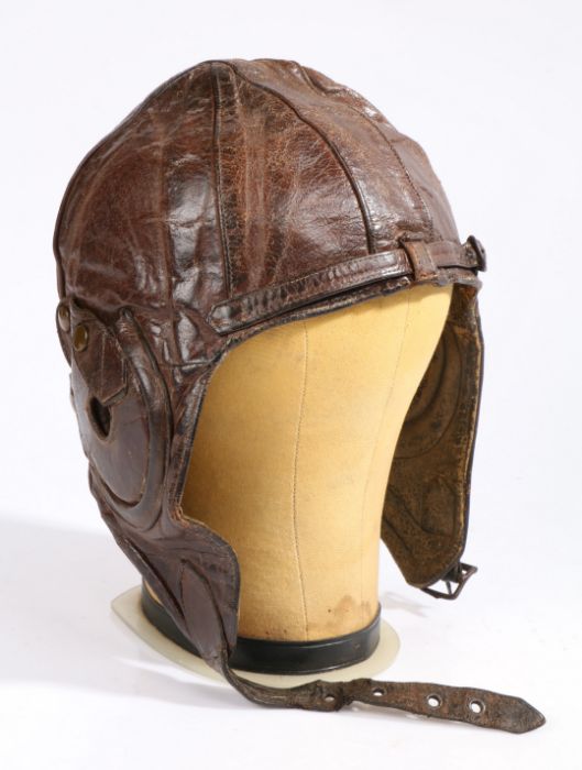 What appears to be an early Royal Air Force Type 'B' leather flying helmet, no integral wiring but