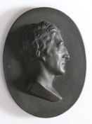 19th century Wedgwood black basalt portrait plaque of the Duke of Wellington, impressed to the