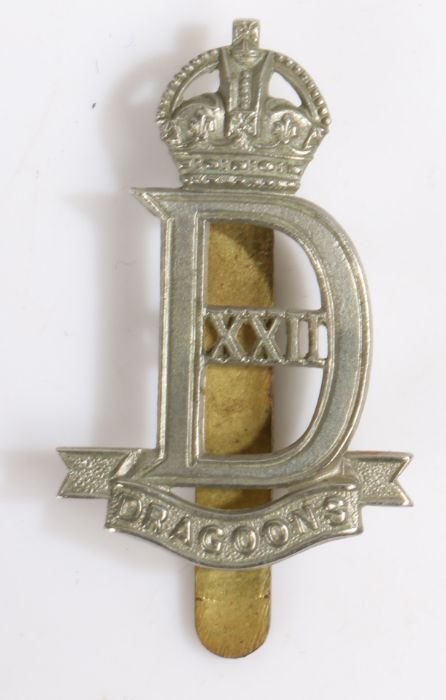 Second World War O/Rs cap badge to the 22nd Dragoons, die stamped white metal, slider to the