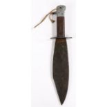 Second World War Smatchet Fighting Knife, earlier, single edged oval steel blade that has been
