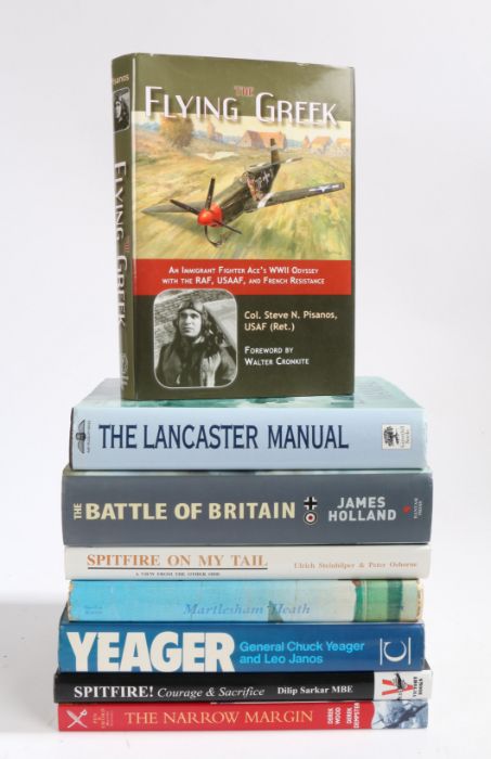 Selection of military aviation related books to include, 'Spitfire' by Dilip Sarkarmulti signed by