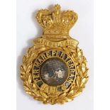 Royal Marines badge, Queen Victoria crown, gilt with silvered globe and blue enamel disc behind
