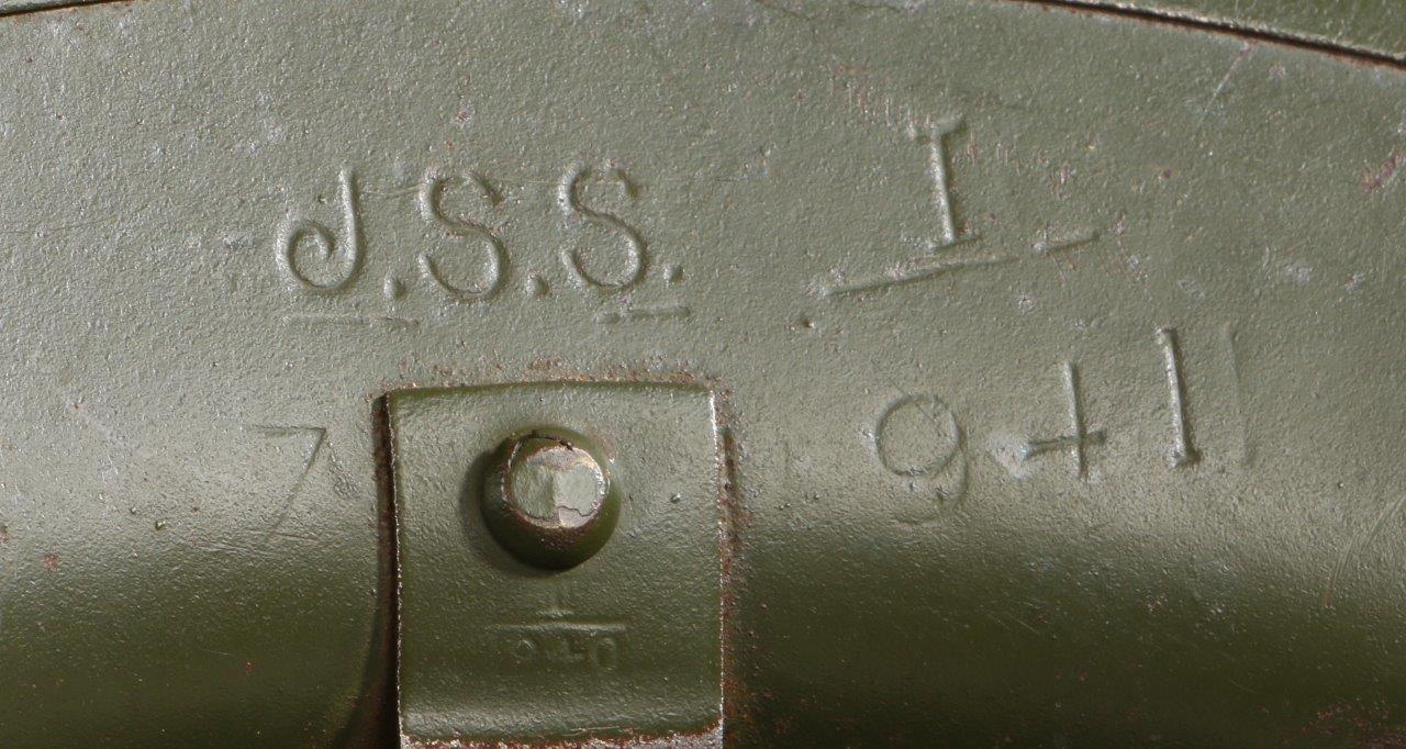 Second World War British Mk II helmet shell, dated 1940 on the strap bale, stamped 'J.S.S.' for - Image 2 of 4