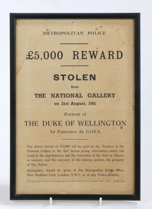 Metropolitan Police reward poster for the portrait of the Duke of Wellington by Francisco de Goya