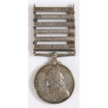 Queens South Africa Medal with clasps 'Cape Colony', 'Tugela Heights', Relief of Ladysmith', 'Laings