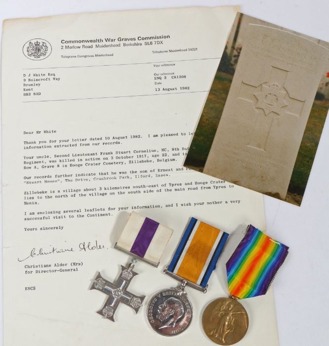 First World War casualty Military Cross group of three medals, Military Cross (unamed as issued)