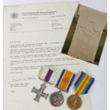 First World War casualty Military Cross group of three medals, Military Cross (unamed as issued)