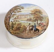 19th century Prattware pot, the lid featuring 'Strathfieldsaye, the seat of the Duke of Wellington',