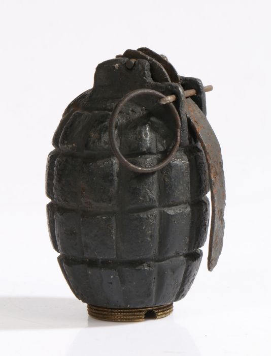 First World War British No.5 Grenade with safety pin, striker handle and base plug, marked 'No.5, 1, - Image 2 of 2