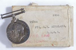 1914-1918 British War Medal (95800 PTE. E. E. KIRKLAND. R.A.M.C.)  records show Private Ernest