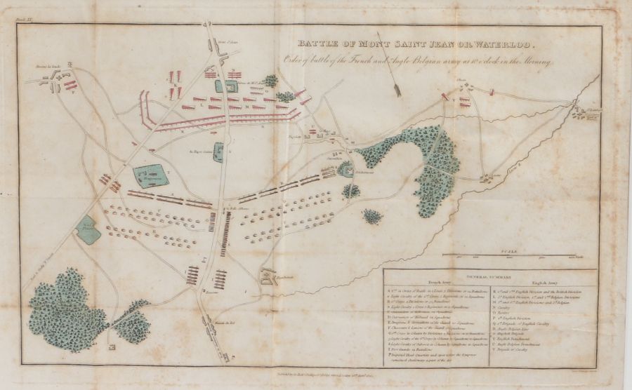 Plan of the Battle of Mont Saint Jean or Waterloo, hand coloured, it is believed to be the frontis