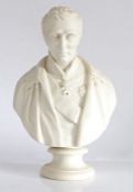 Copeland Parian ware bust of the Duke of Wellington wearing Orders and Medals, impressed maker mark,