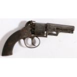19th Century Percussion five shot cylinder revolver,,double action, hexagonal barrel, chequered