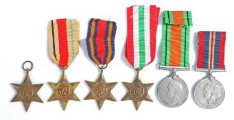 Second World War group of medals, 1939-1945 Star, Africa Star, Burma Star, Italy Star, Defence