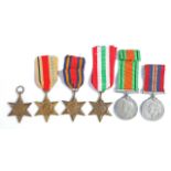 Second World War group of medals, 1939-1945 Star, Africa Star, Burma Star, Italy Star, Defence