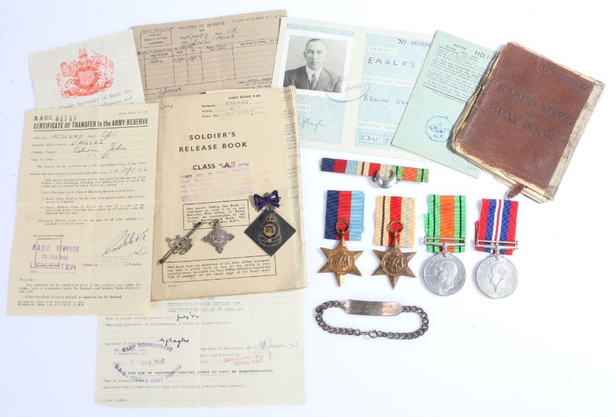 Second World War grouping to 10570297 Corporal Edwin Eagles of the Royal Army Ordnance Corps,