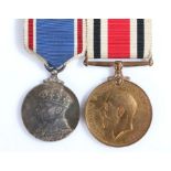 Special Constabulary pair of Medals, George VI 1937 Coronation Medal and George V Special