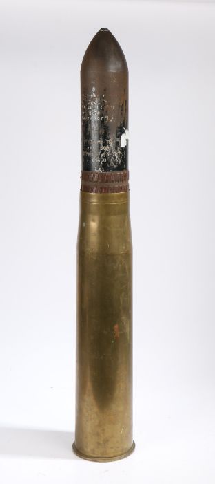 British 105mm HESH (High Explosive Squash Head) tank projectile and shell case, inert