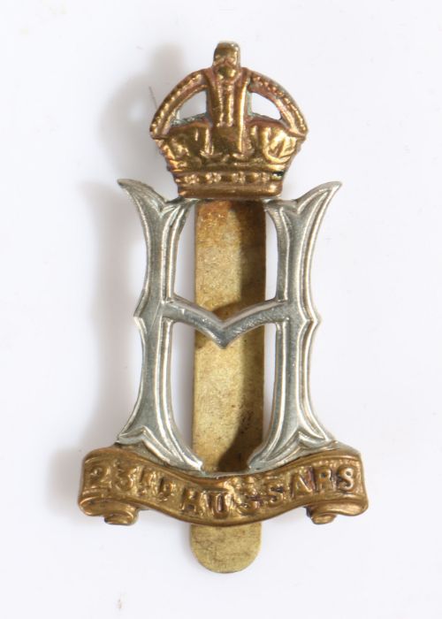 Second World War O/Rs cap badge to the 23rd Hussars, bi metal with slider to the reverse, unmarked