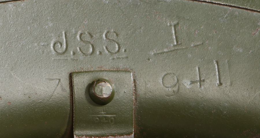 Second World War British Mk II helmet shell, dated 1940 on the strap bale, stamped 'J.S.S.' for - Image 4 of 4