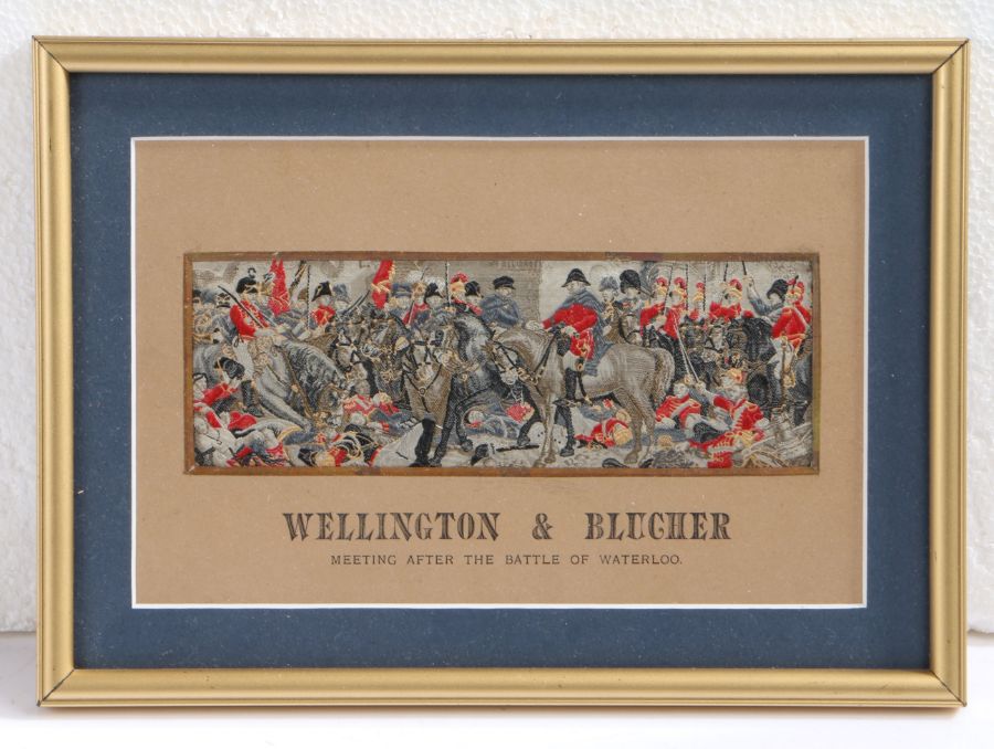 19th century Stevengraph 'Wellington and Blucher meeting after the Battle of Waterloo', woven from - Image 5 of 6