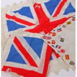 Three First World War patriotic printed cotton handkerchiefs, the first is a printed Union Flag with