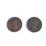 Two 19th century Penny Tokens, Duke of Wellington to the front with the legend 'Wellington & Erin Go