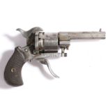 19th century Belgian 7mm pin fire revolver, marked 'The Vigilant' to  the 6 shot cylinder, folding