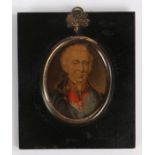 19th century miniature portrait of the Duke of Wellington in later years, mounted in an ebonised