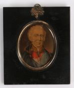 19th century miniature portrait of the Duke of Wellington in later years, mounted in an ebonised