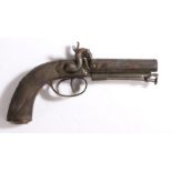 19th century double barrelled percussion pistol, hexagonal barrels with maker 'John Neill,