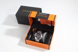 Stuhrling LLR-B stainless steel gentleman's wristwatch, the signed black dial with Arabic
