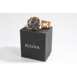 Bulova Precisionist gilt gentleman's 1/1000 chronograph wristwatch, the signed black dial with baton