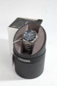 Citizen Eco-Drive gentleman's stainless steel wristwatch, the signed blue dial with Arabic markers