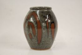 John Leach for Muchelney Pottery, a vase of ovoid form, the body with wax resist and mottled