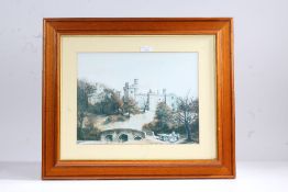 Castle with bridge landscape Offset lithograph printed in colours, on wove, 300 x 390mm (11 3/4 x