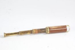 Early 20th century brass and wooden four draw telescope, 40cm long