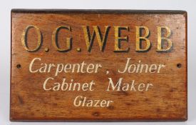 A 20th century mahogany trade sign, hand-painted 'O.G. WEBB Carpenter, Joiner, Cabinet Maker,